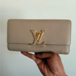Louis Vuitton Taupe Wallet with Gold Logo